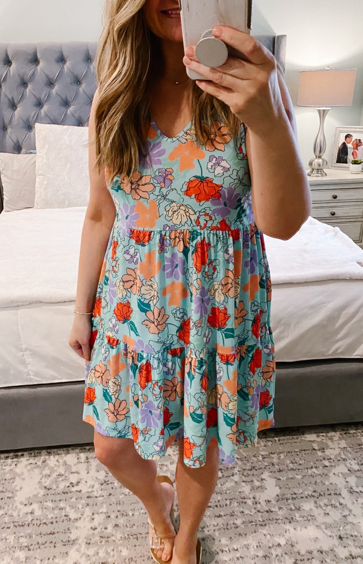Mint Floral Tiered Ruffle Sun Dress