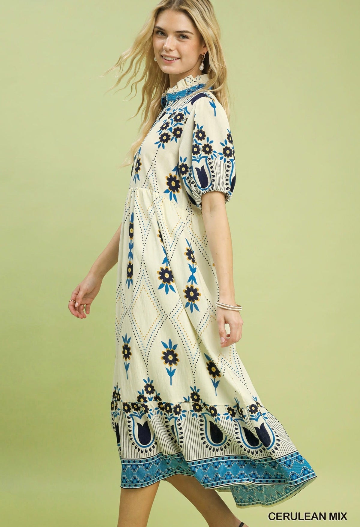 UMGEE Border Floral Print Midi Dress