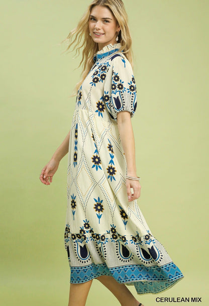 UMGEE Border Floral Print Midi Dress