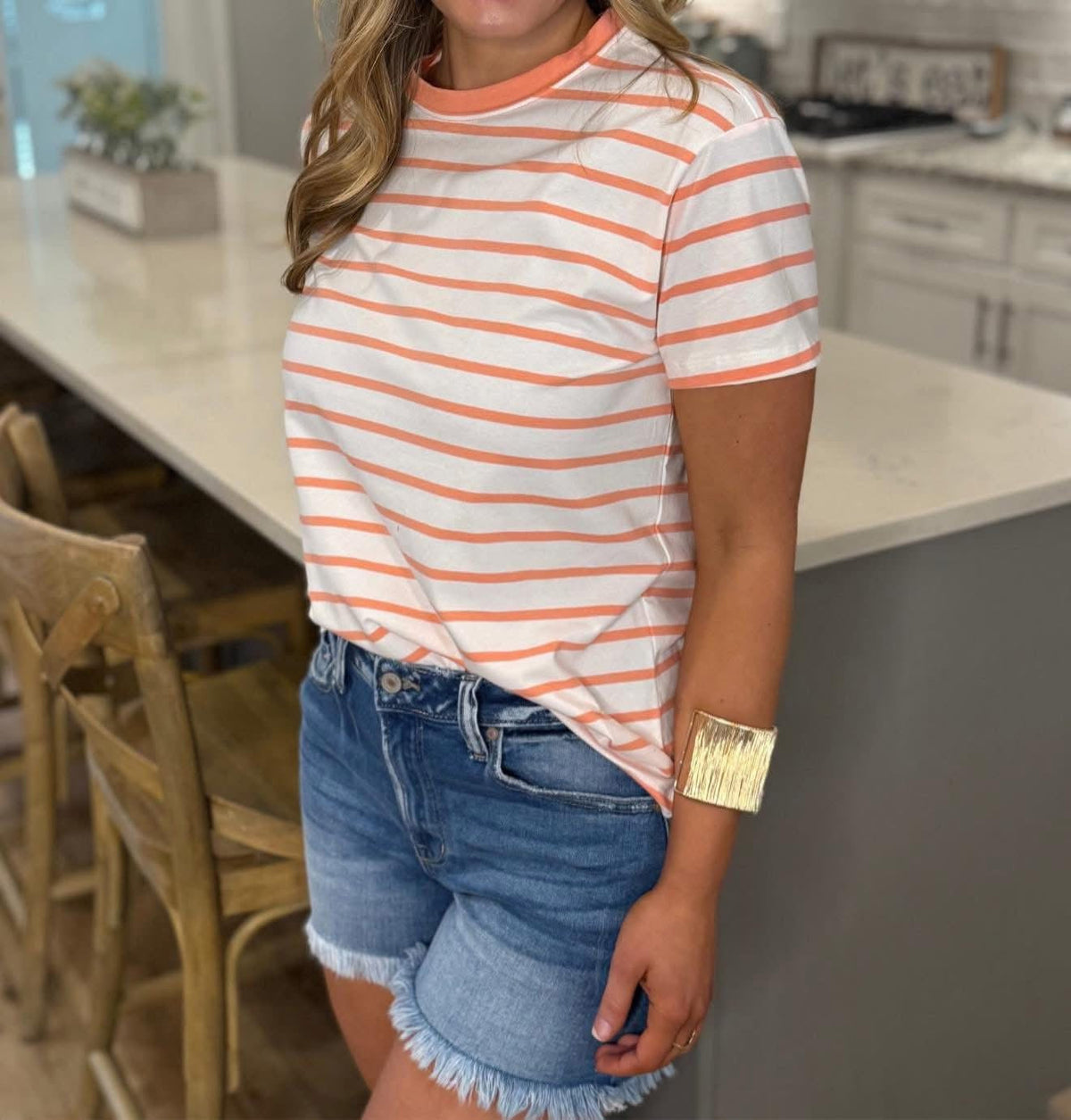 Stripe Classic Cotton Tee Coral