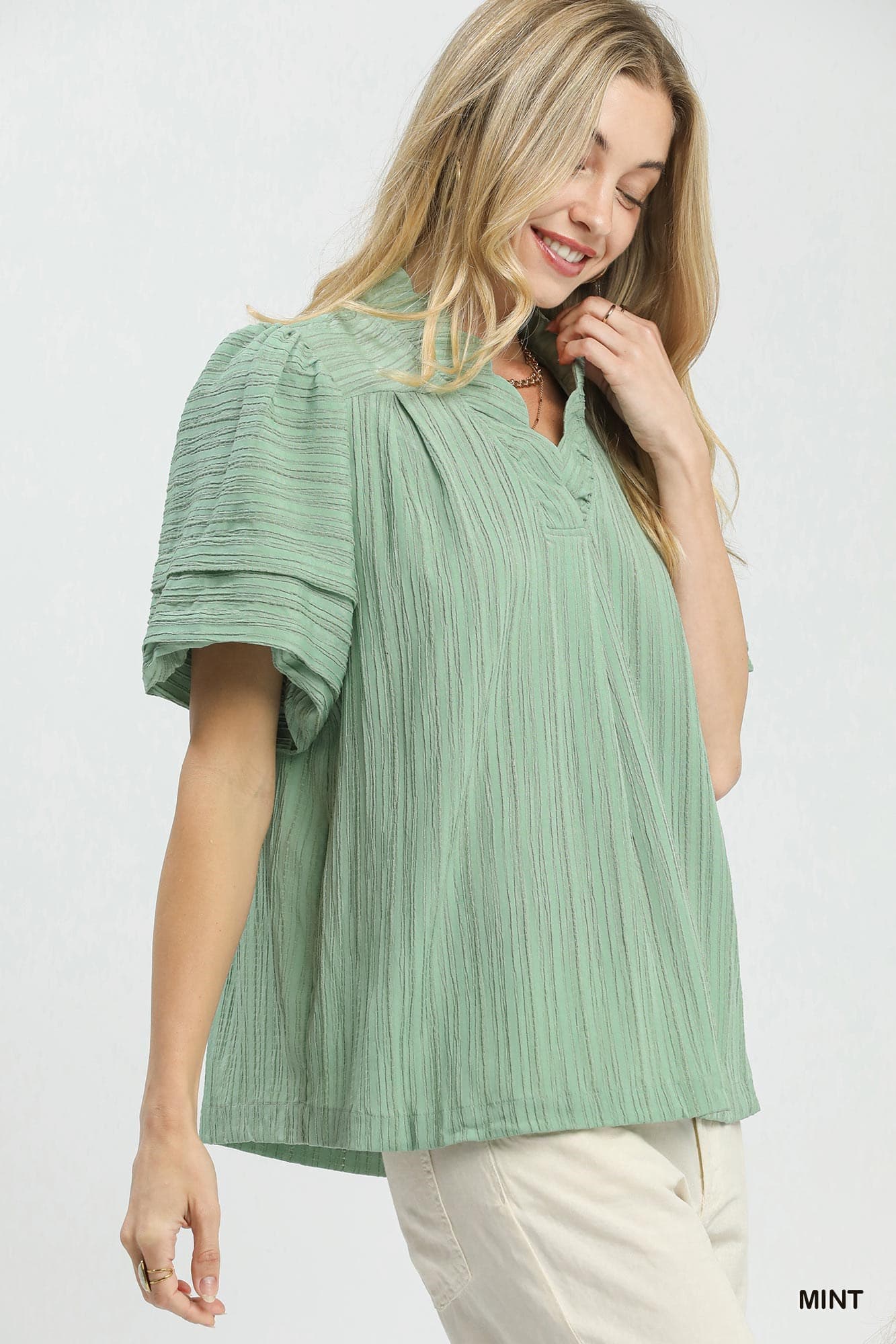 UMGEE Bubble Sleeve Top Mint