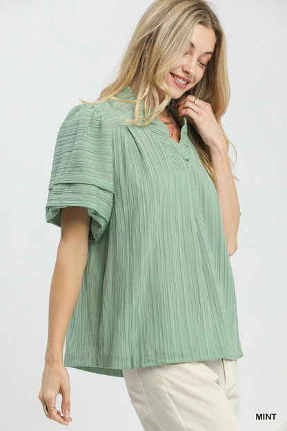 UMGEE Bubble Sleeve Top Mint