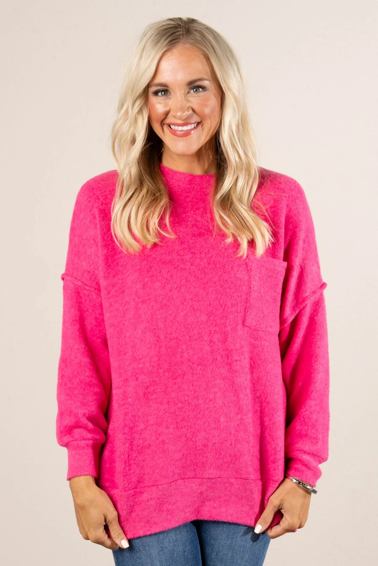 Sweater Weather Pocket Sweater Fuchsia