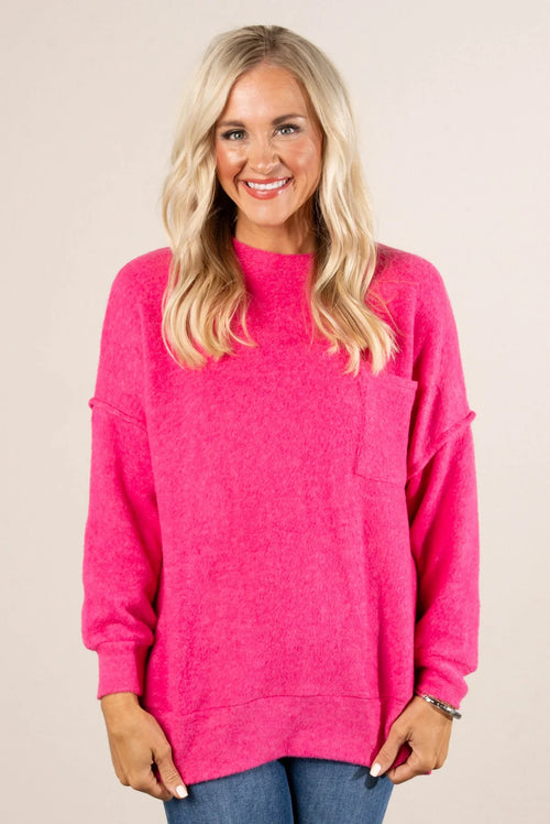 Sweater Weather Pocket Sweater Fuchsia