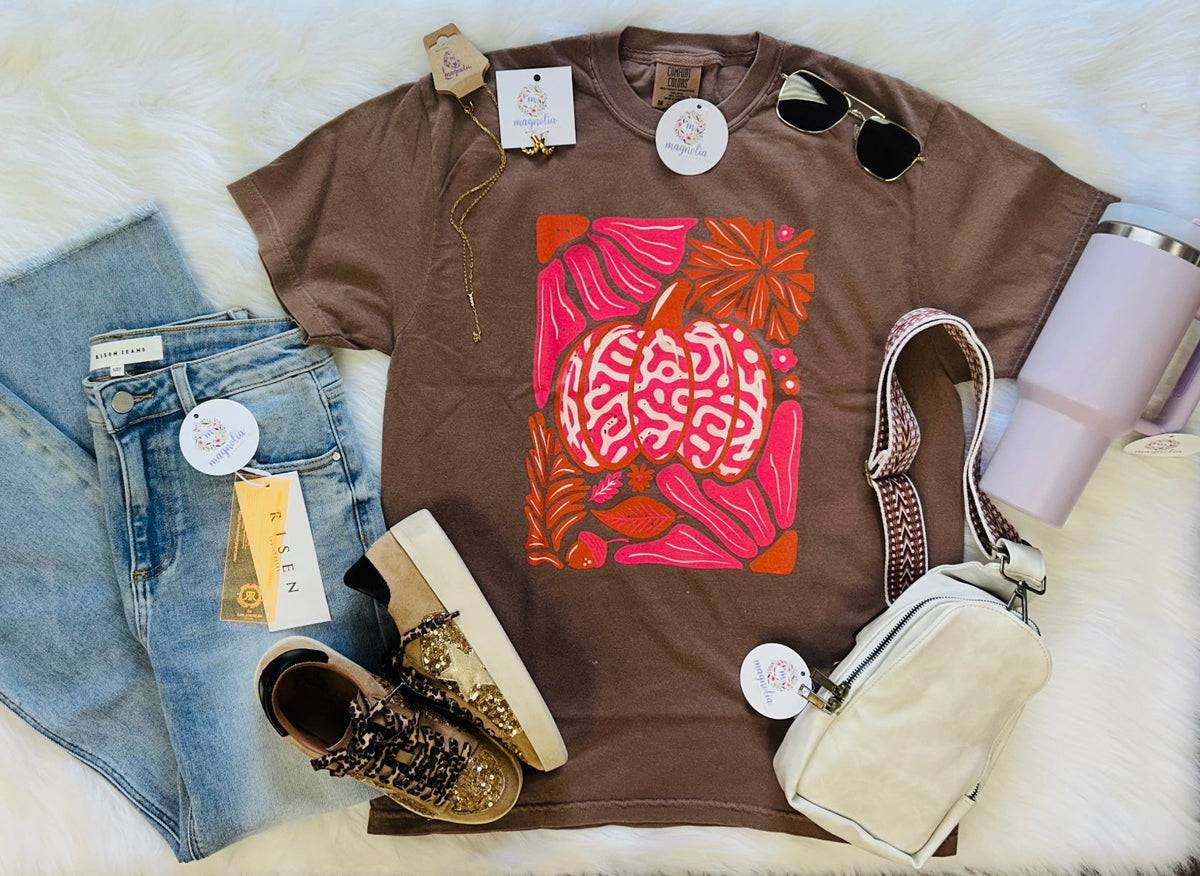 Comfort Colors Mocha Pumpkin Floral Tee