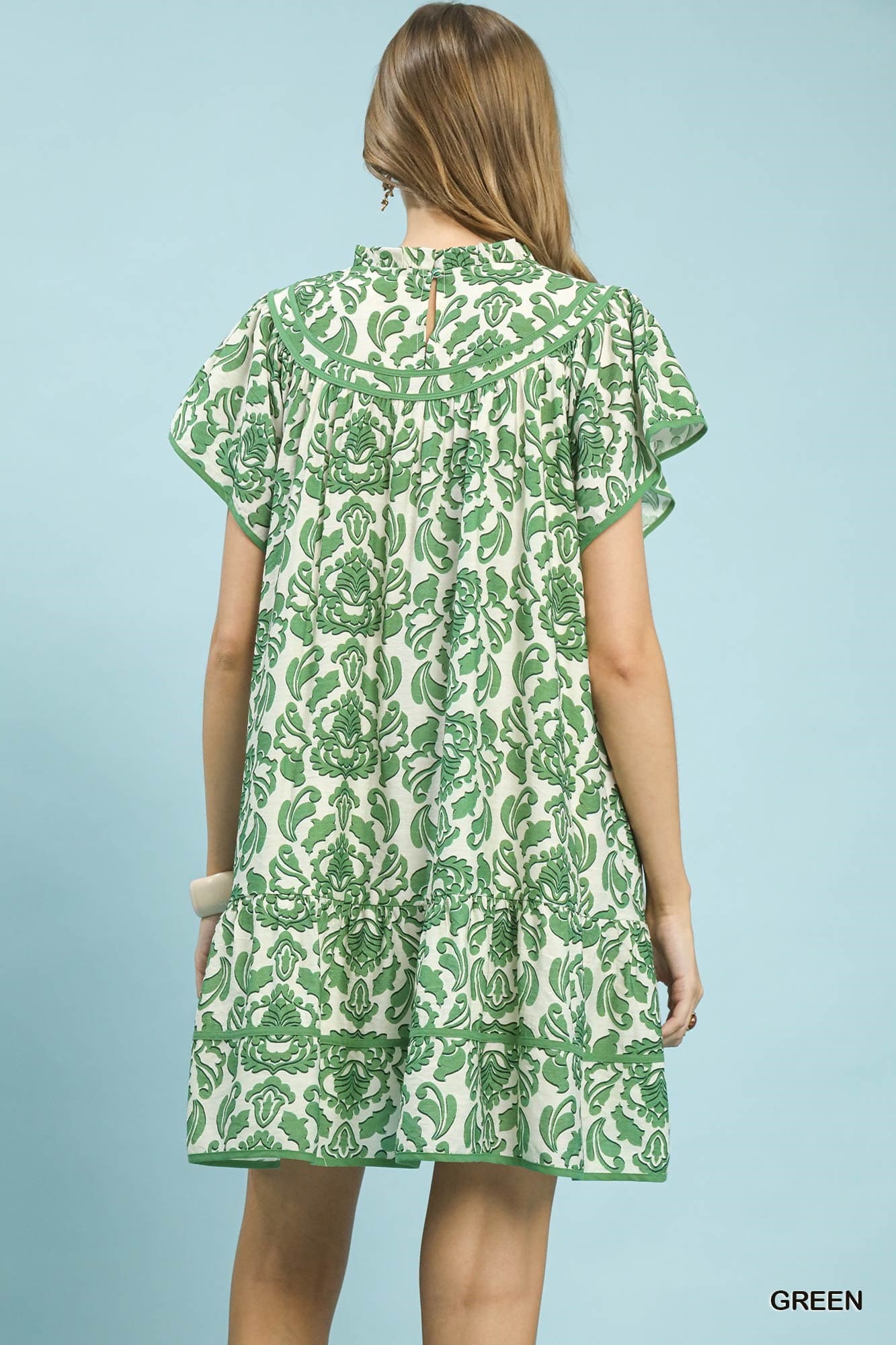UMGEE Green Abstract Print Ruffle Dress