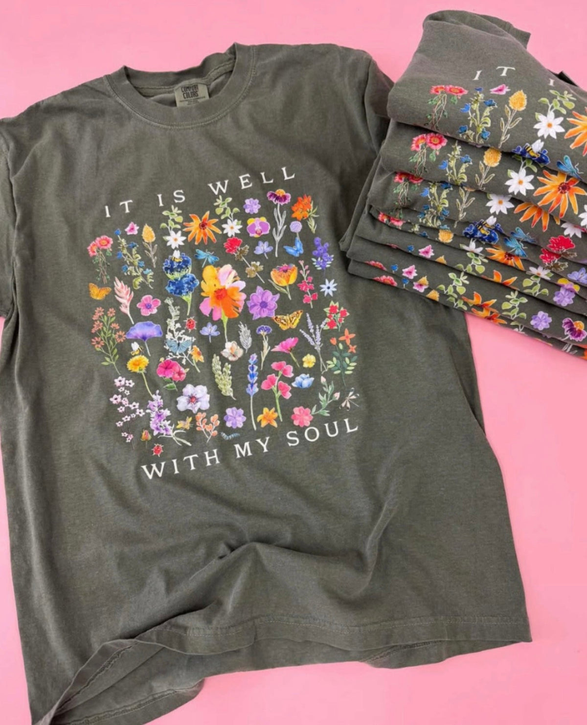 Comfort Colors Pepper Floral It is Well Tee