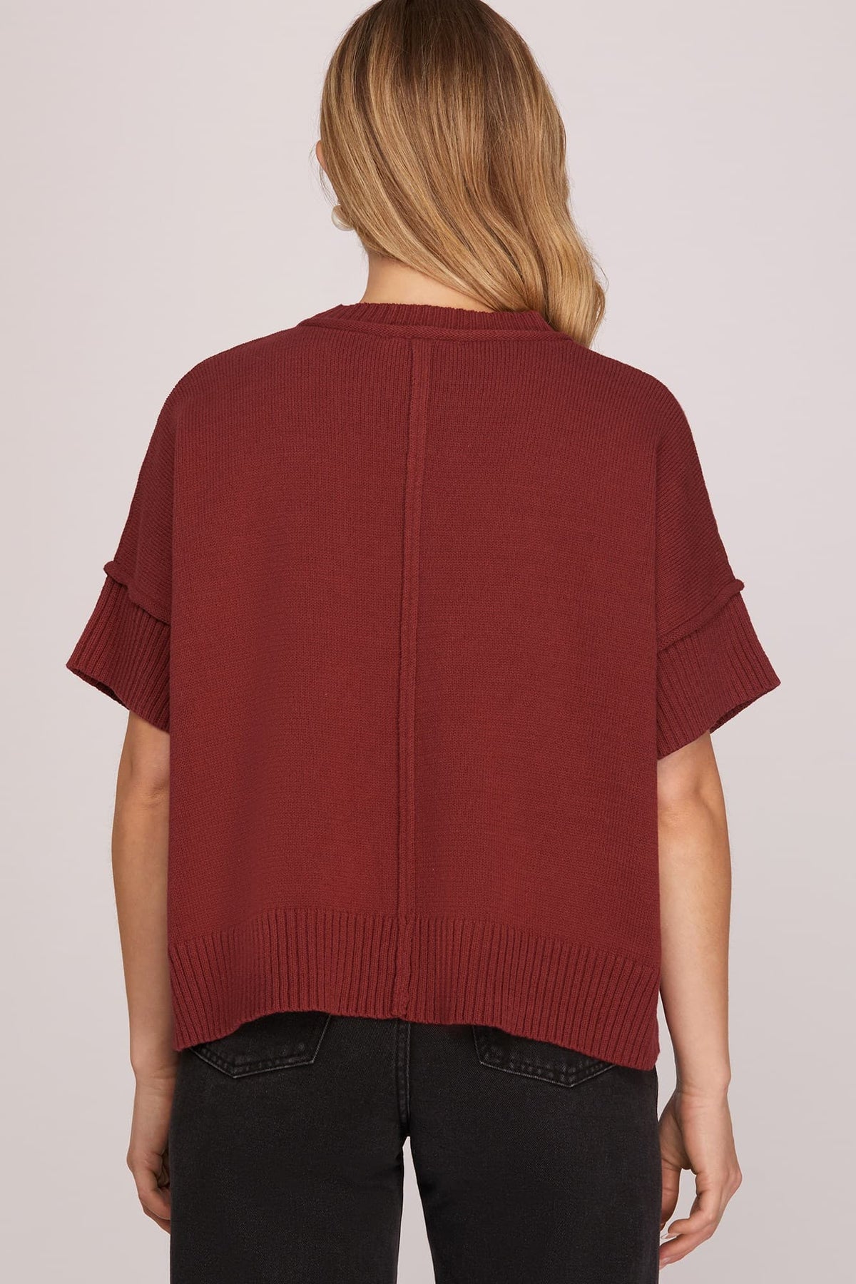 Wine Classic Crew Neck Sweater Top
