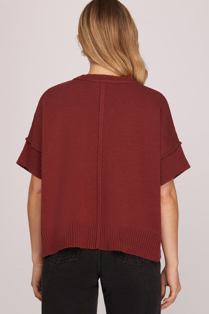 Wine Classic Crew Neck Sweater Top