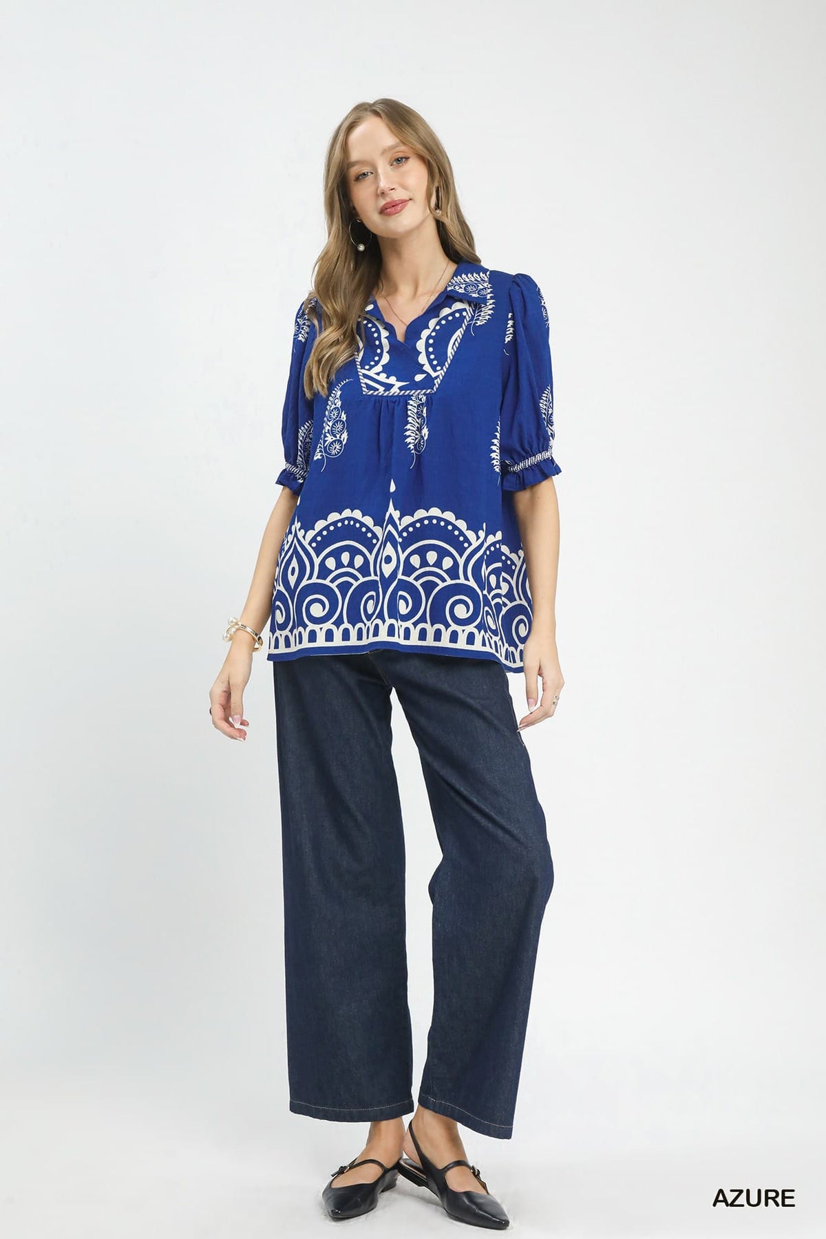 UMGEE Evie Printed Top Azure Blue