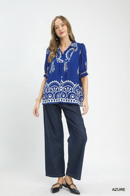 UMGEE Evie Printed Top Azure Blue