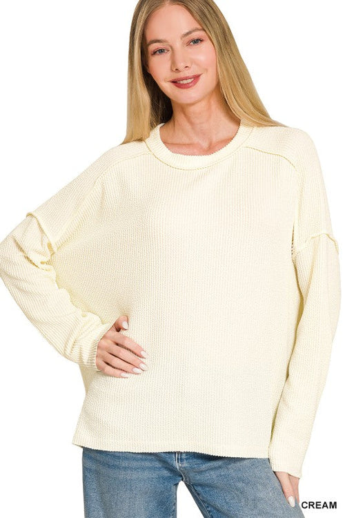 Ribbed Knit Long Sleeve Top Ivory