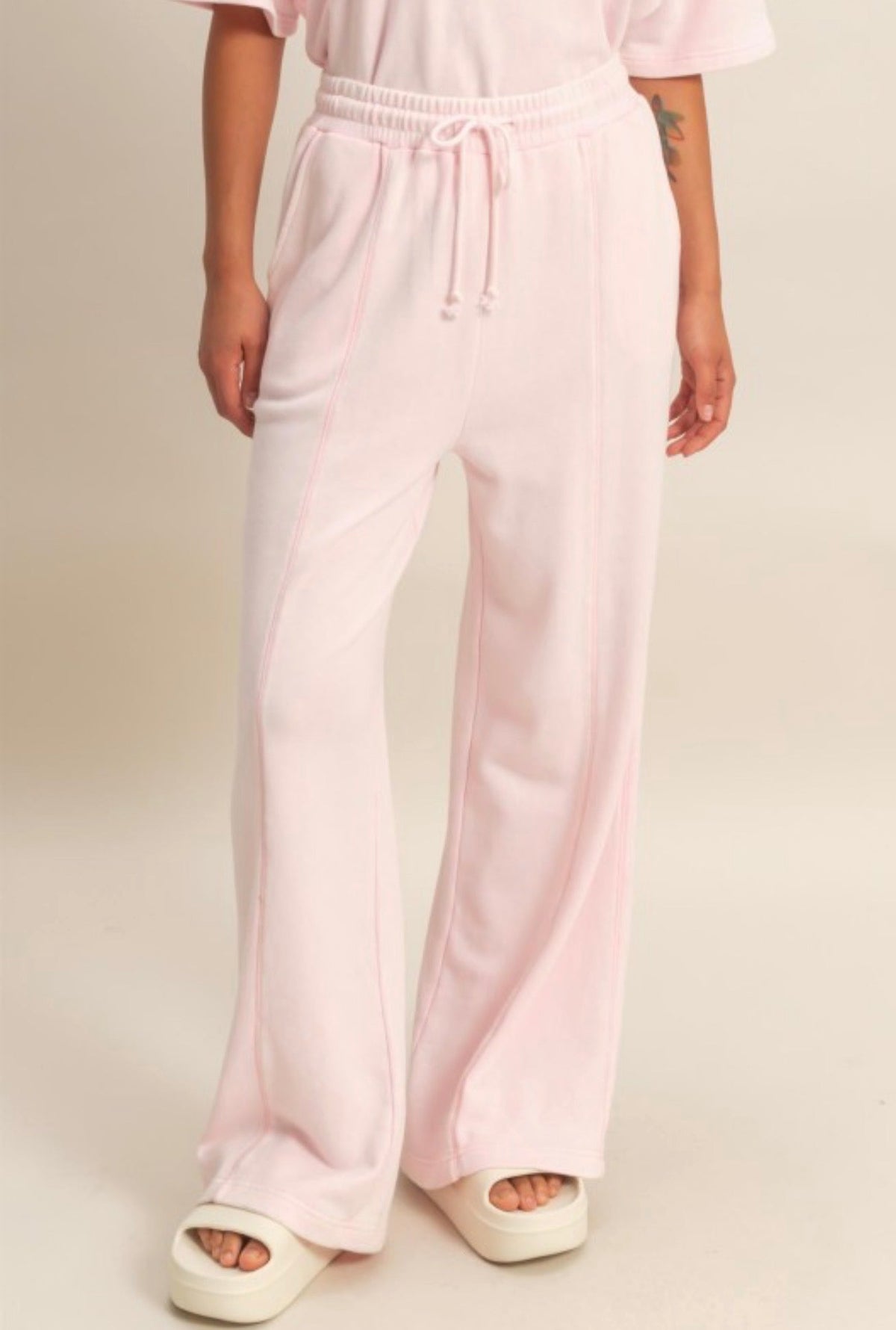Wide Leg French Terry Pant Soft Pink