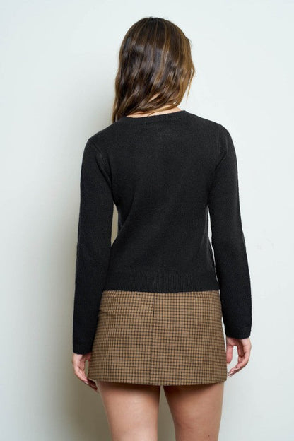 Classic Crew Neck Button Cardigan Black