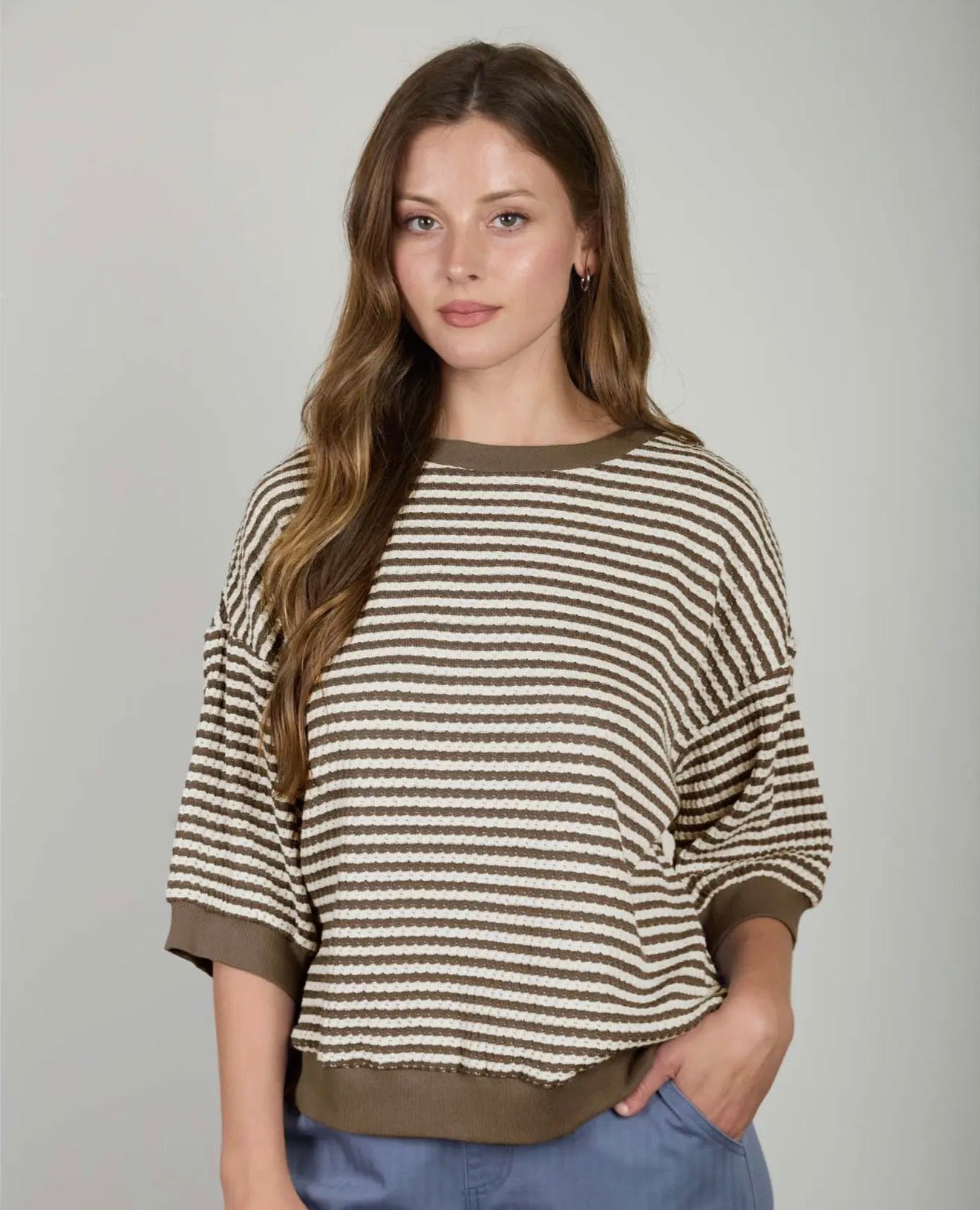 Mocha Stripe Knit Top