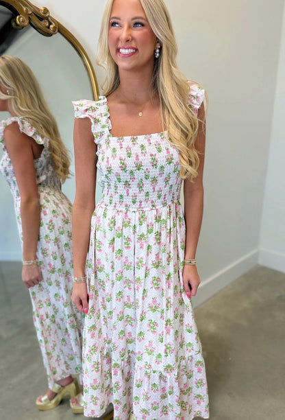 Smocked Floral Dress Pink Mix