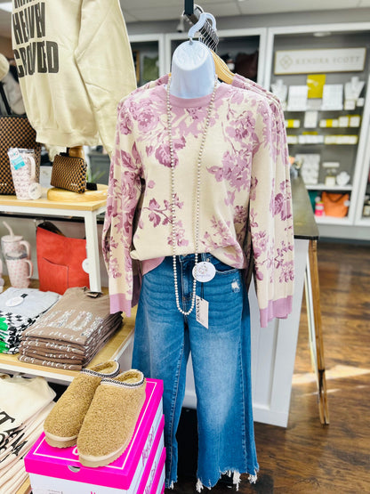 Floral Printed Sweater Lavender