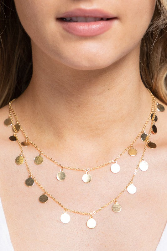 Layered Metal Disc Charm Necklace