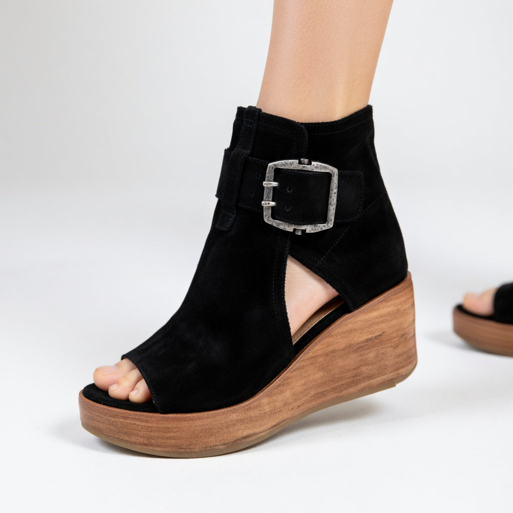 Briseida - Refined Open-Toe Wedge Ankle Boots