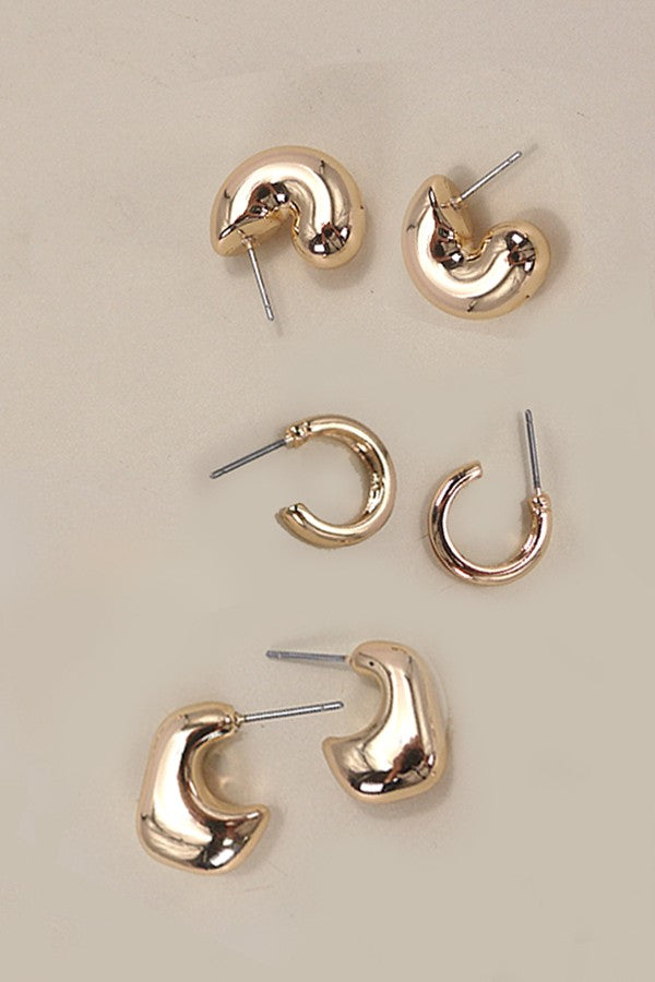 Bubble Hoop Trio Gold Earring Set