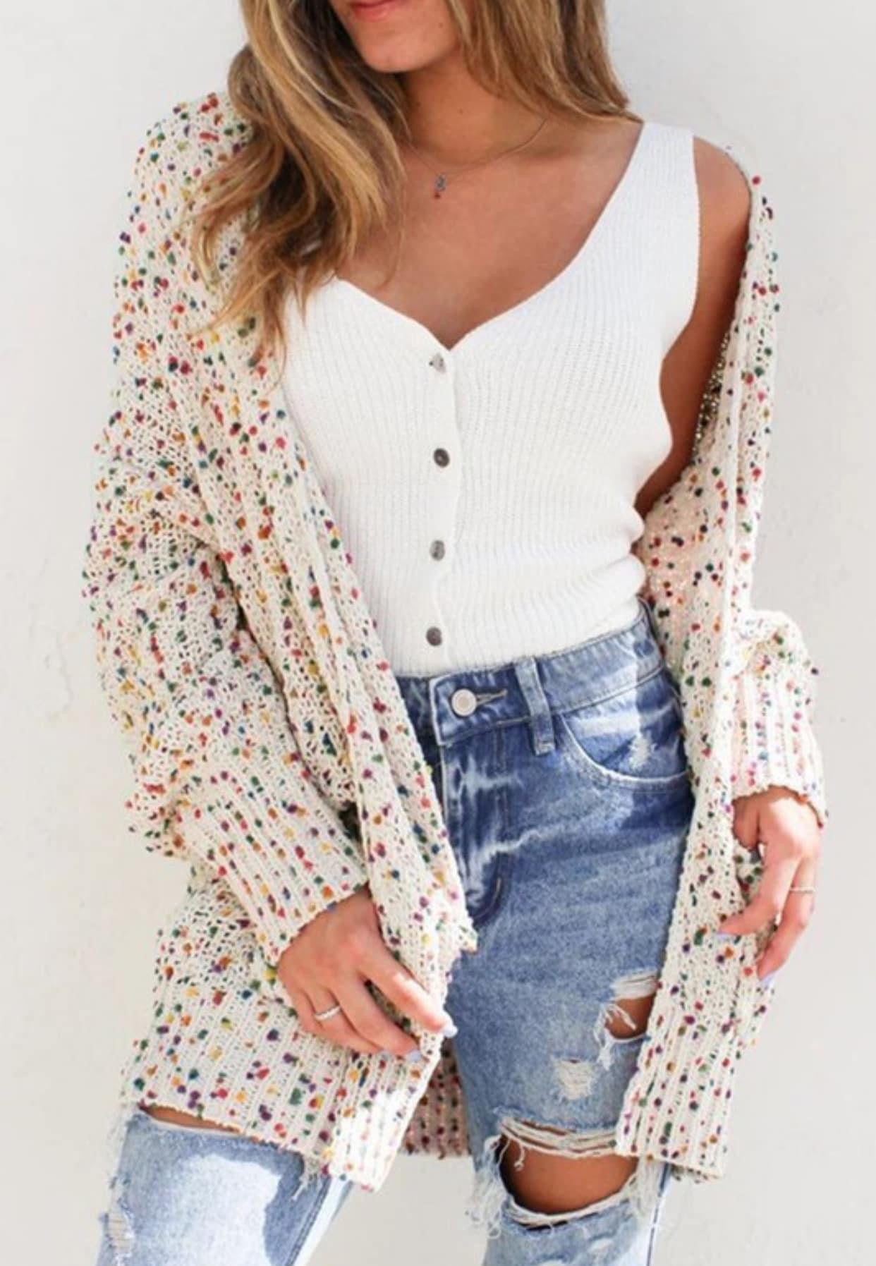 Ivory Cream Confetti Confetti Cardigan