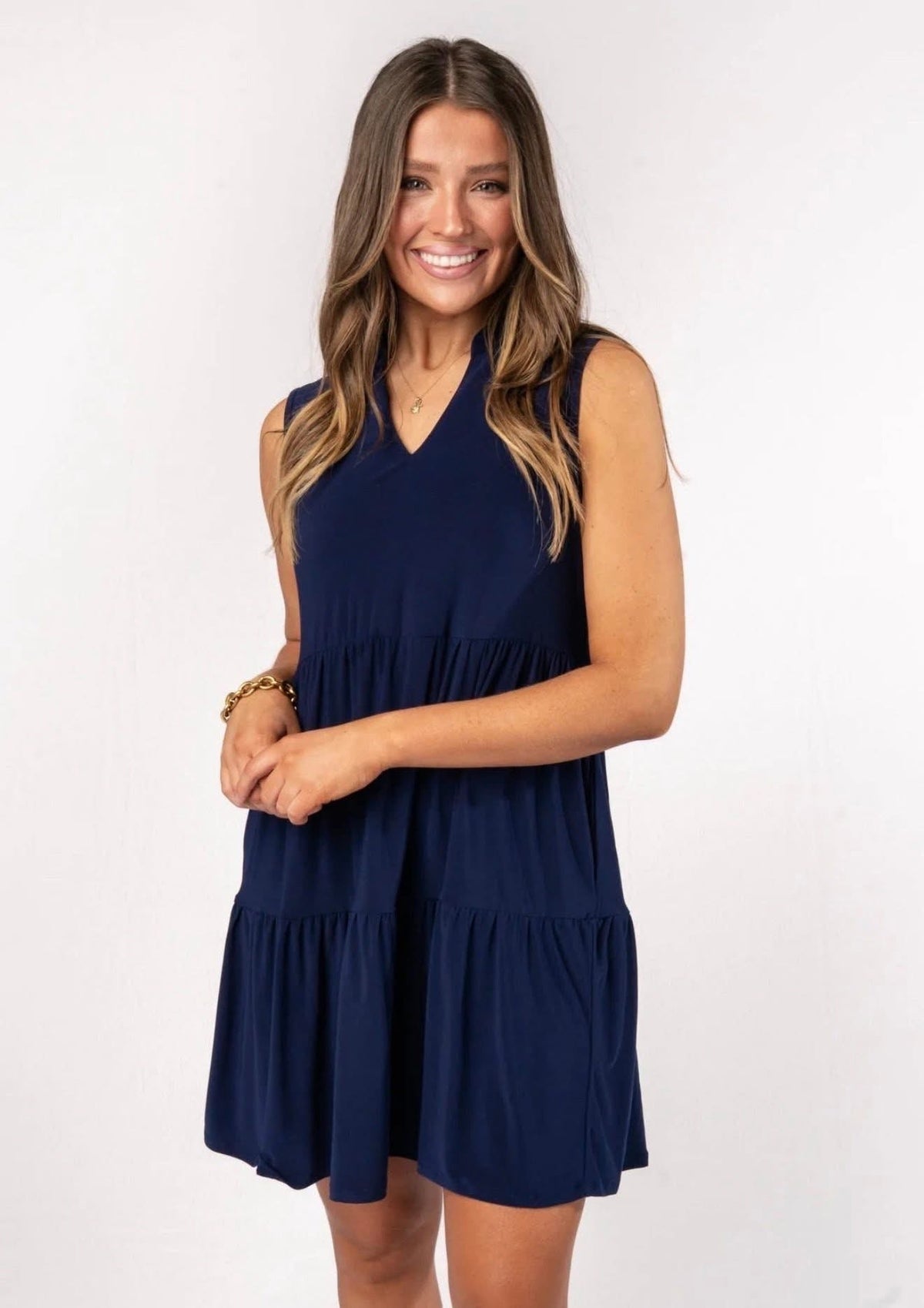 Solid Tank Ruffle Tiered Dress Navy