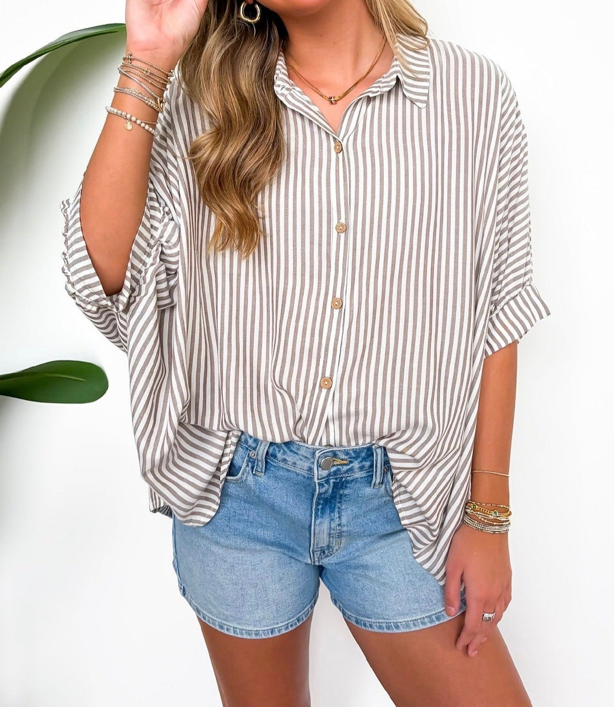 Lucky Stripes Oversized Button Up Brown Stripe