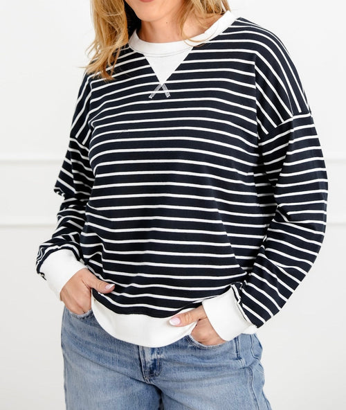 Black Stripe Pullover Top