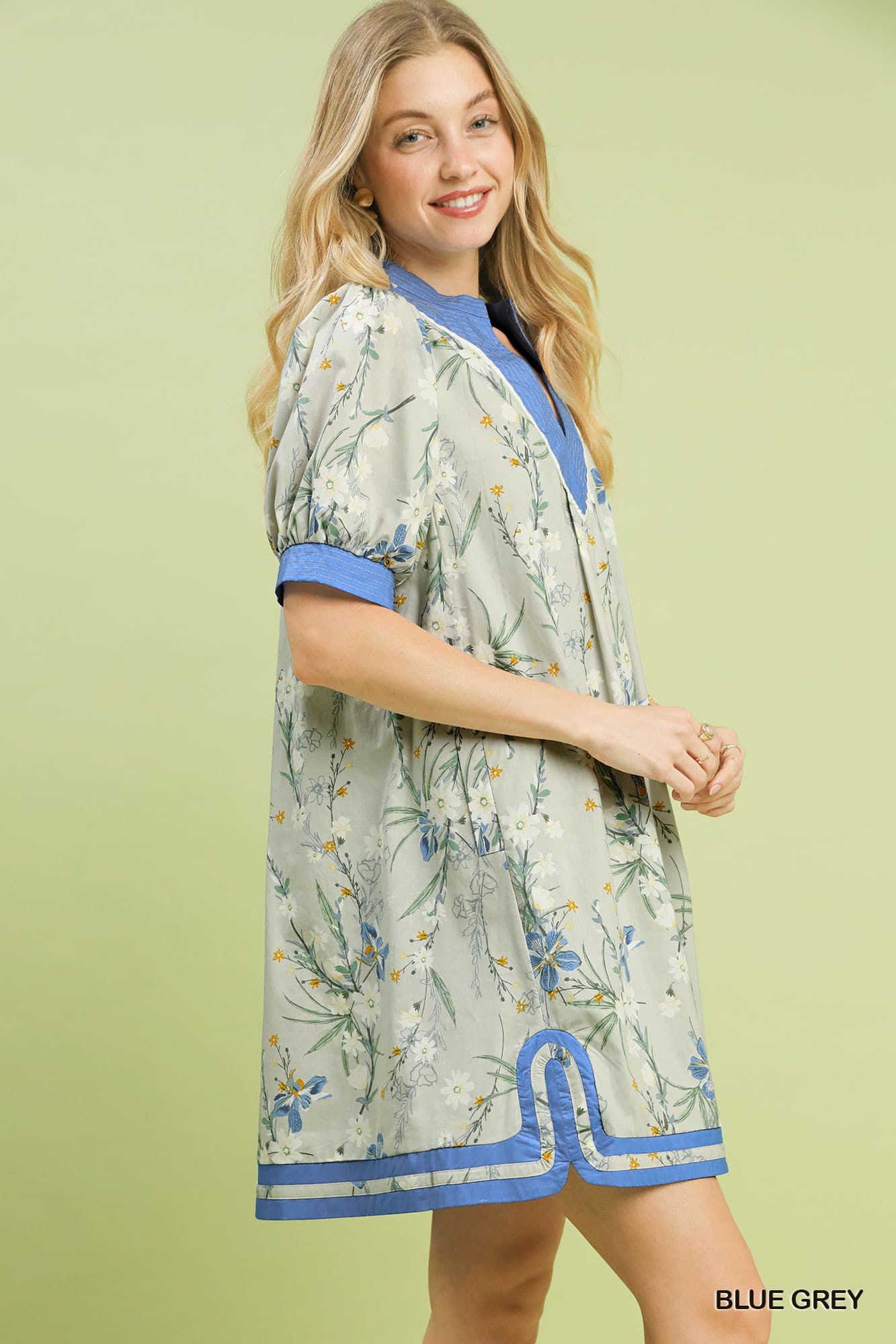UMGEE Floral Contrast Dress Dusty Blue