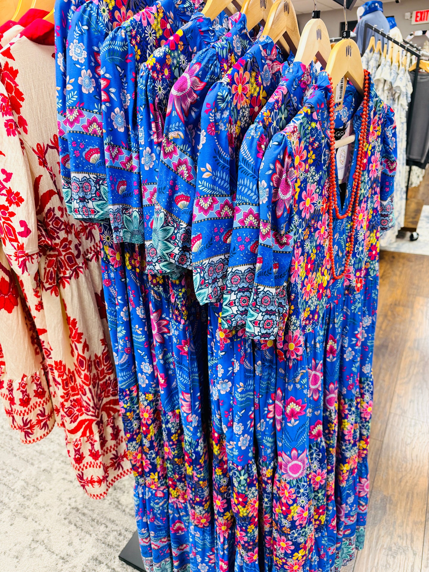 Mixed Print Tiered Dress Cobalt Blue Mix
