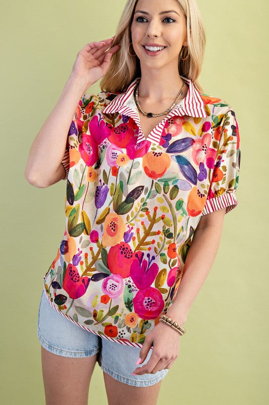 Poppy Floral Top Fuchsia Mix