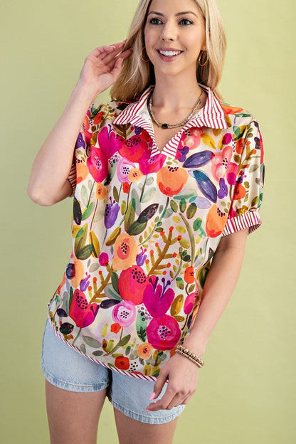 Poppy Floral Top Fuchsia Mix