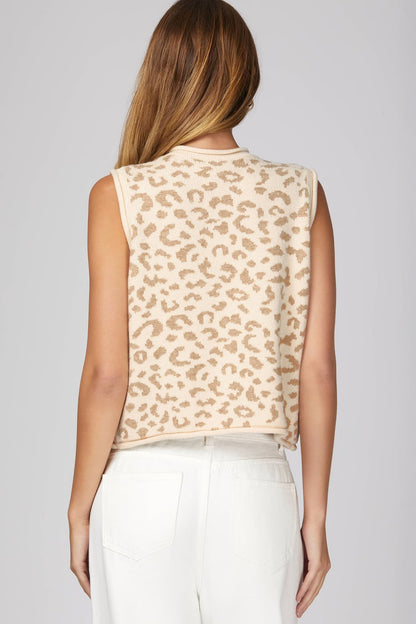 Cream Leopard Button Sweater