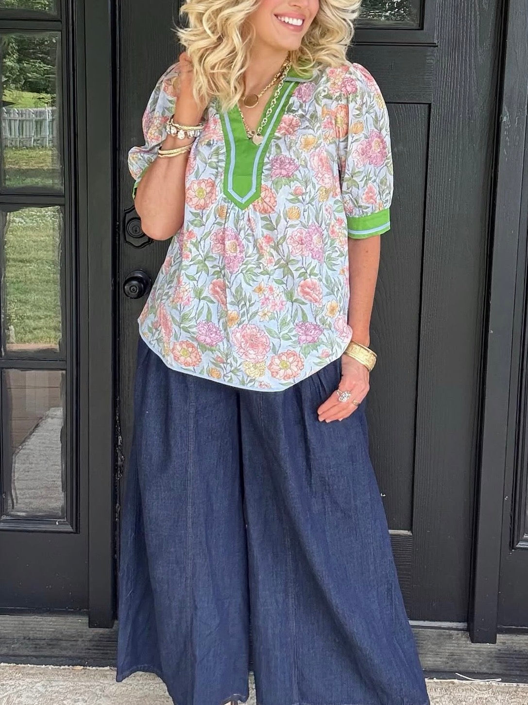 UMGEE Charleston Floral Top Blue Mix