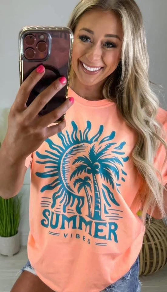 Comfort Colors Coral Summer Vibes Graphic Tee