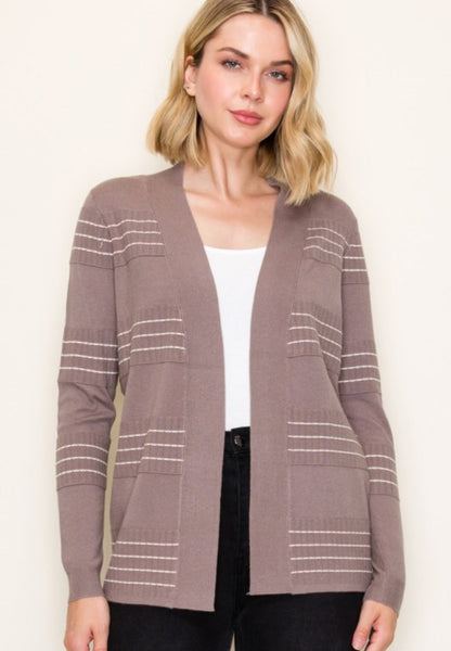 Stitch Stripe Cardigan Dark Mocha