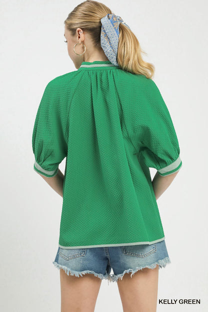 UMGEE Green Textured Contrast Top