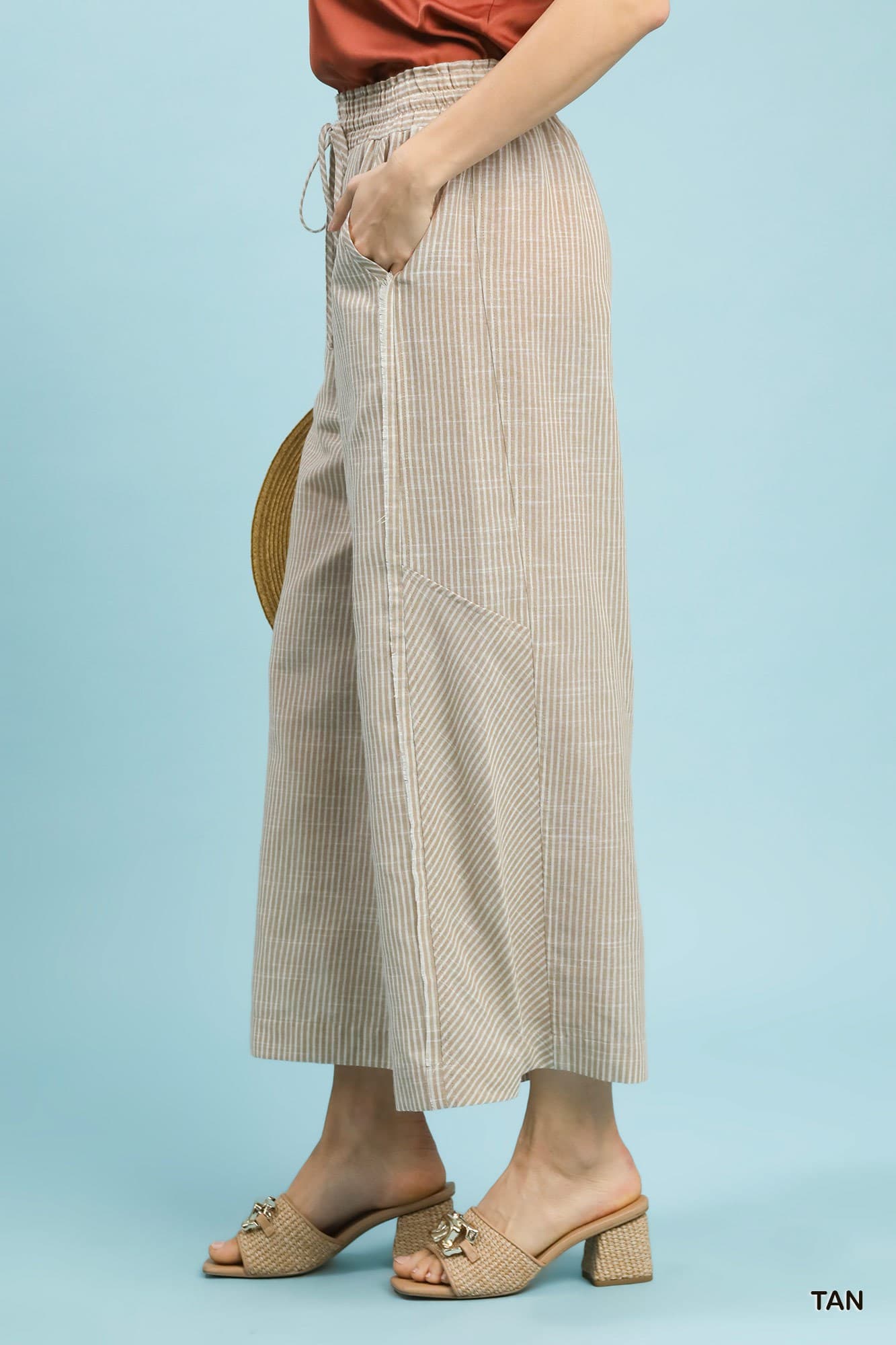 UMGEE Wide Leg Striped Pant Khaki