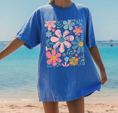 Comfort Colors Blue Retro Floral Tee