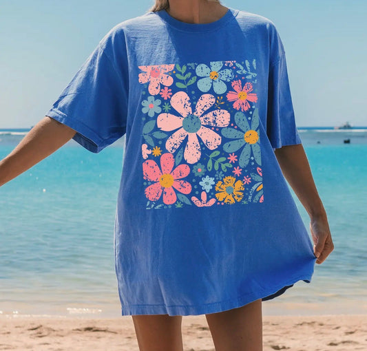 Comfort Colors Blue Retro Floral Tee