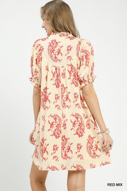 UMGEE Paisley Scallop Trim Dress Red Mix