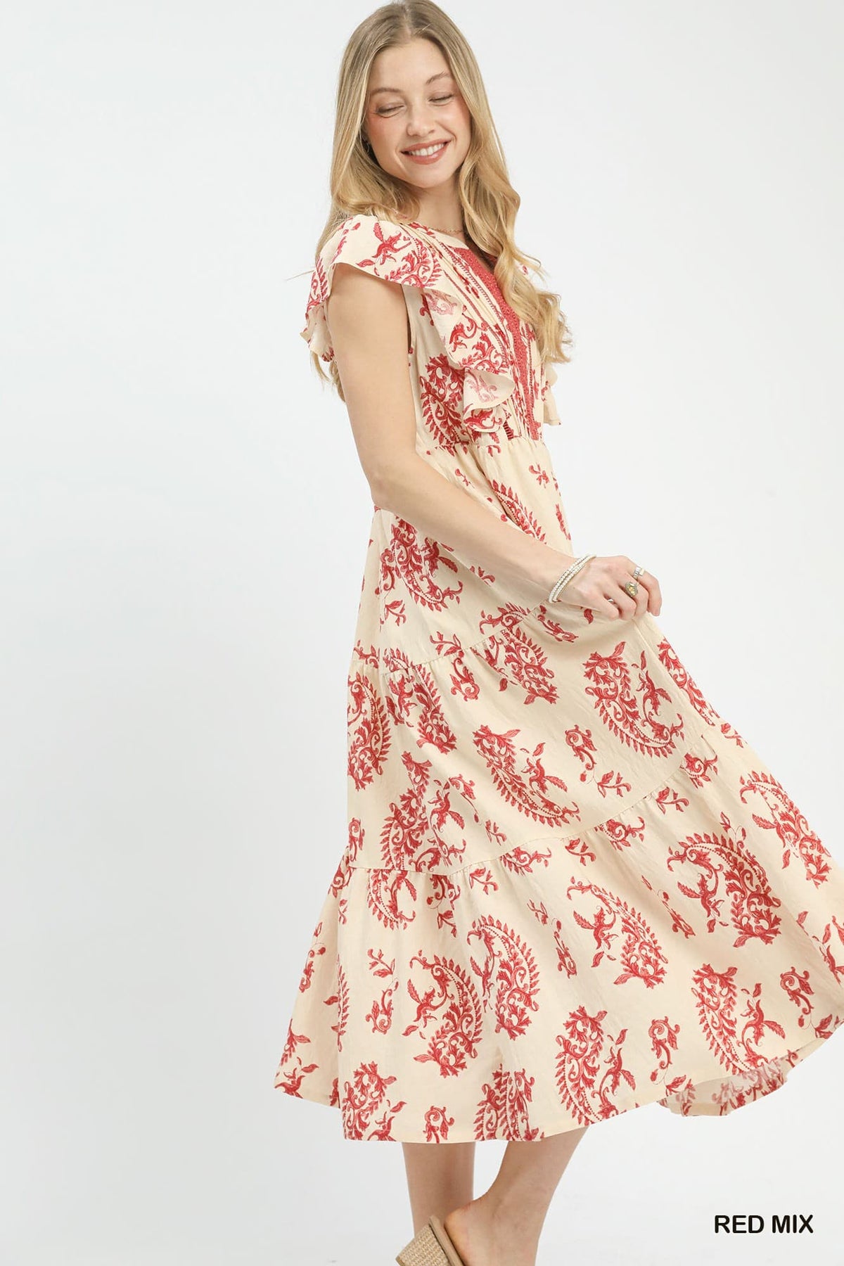 UMGEE Charlotte Paisley Midi Dress Red Mix
