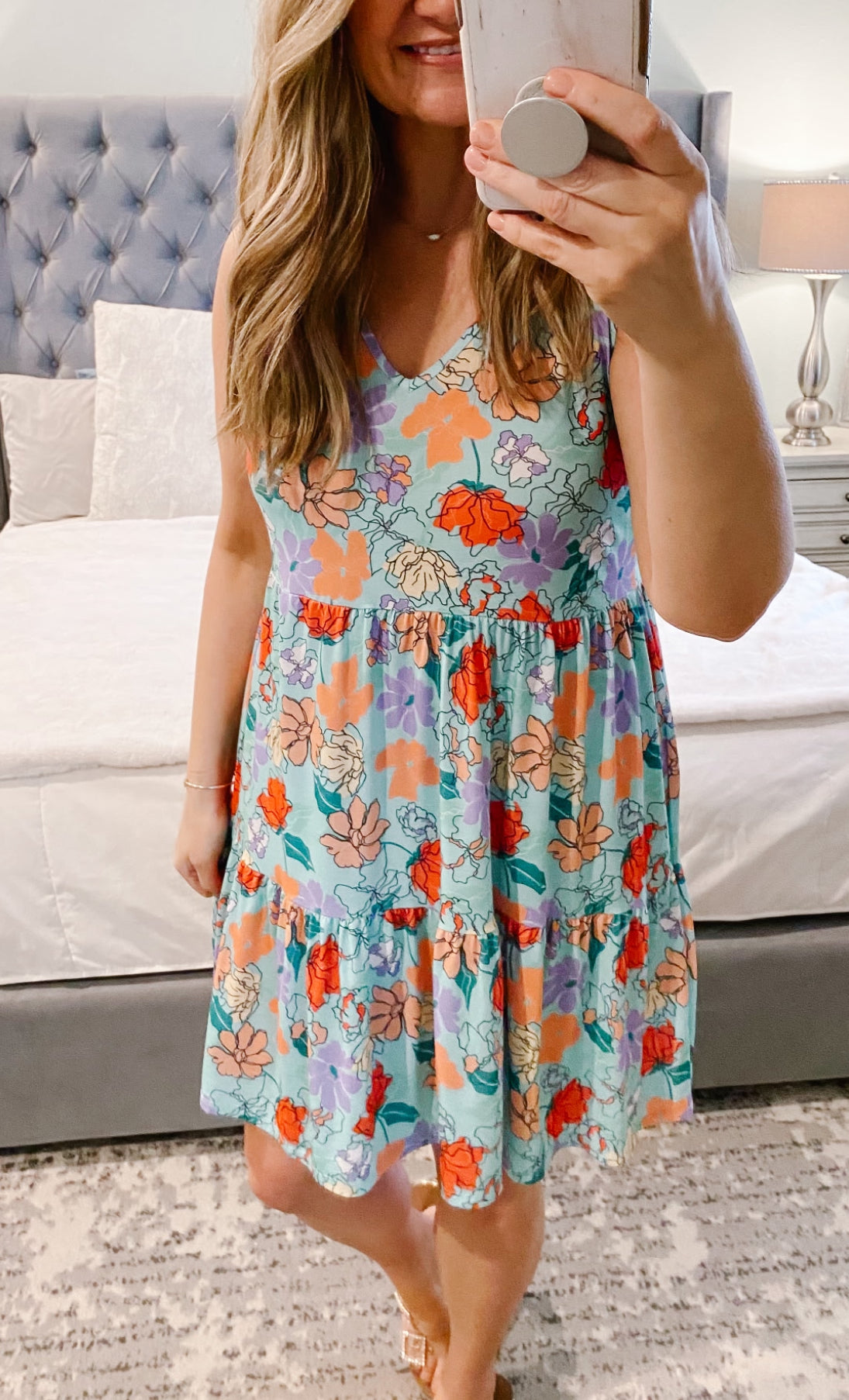 Mint Floral Tiered Ruffle Sun Dress
