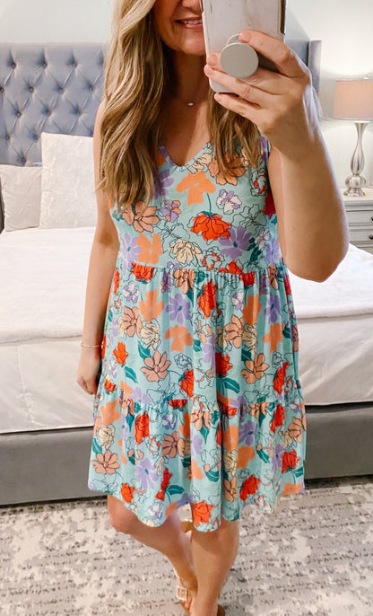 Mint Floral Tiered Ruffle Sun Dress