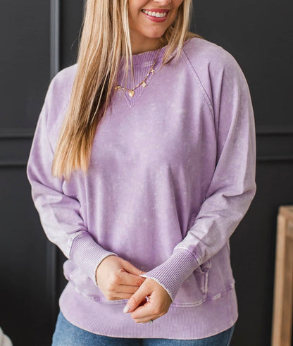 Acid Wash Pocket Sweatshirt Violet