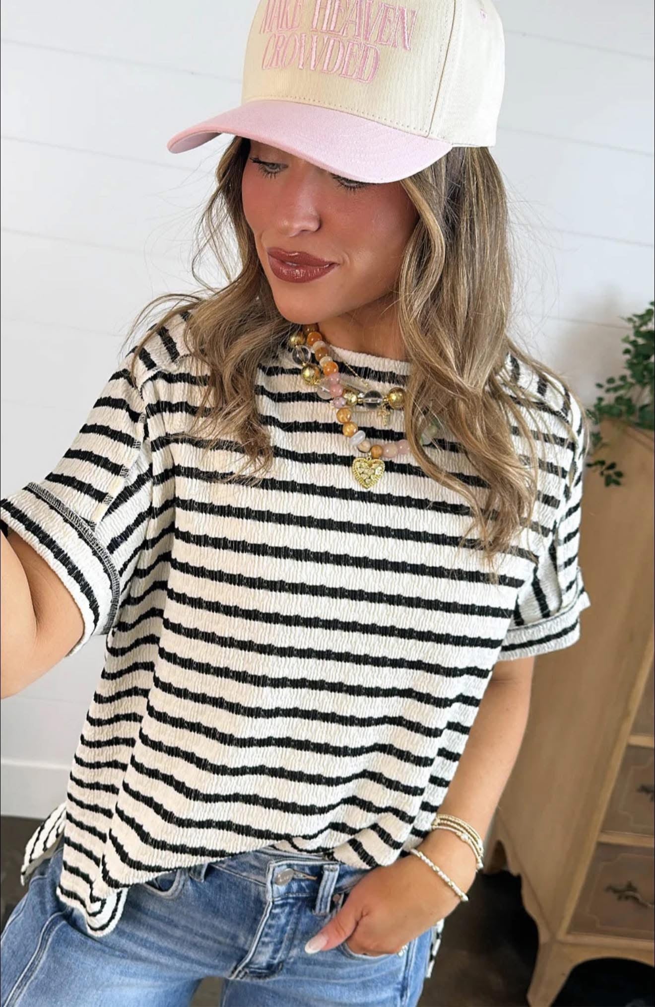 Stripe Textured Tee Black