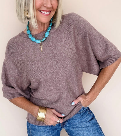 Elbow Sleeve Solid Sweater Light Mocha