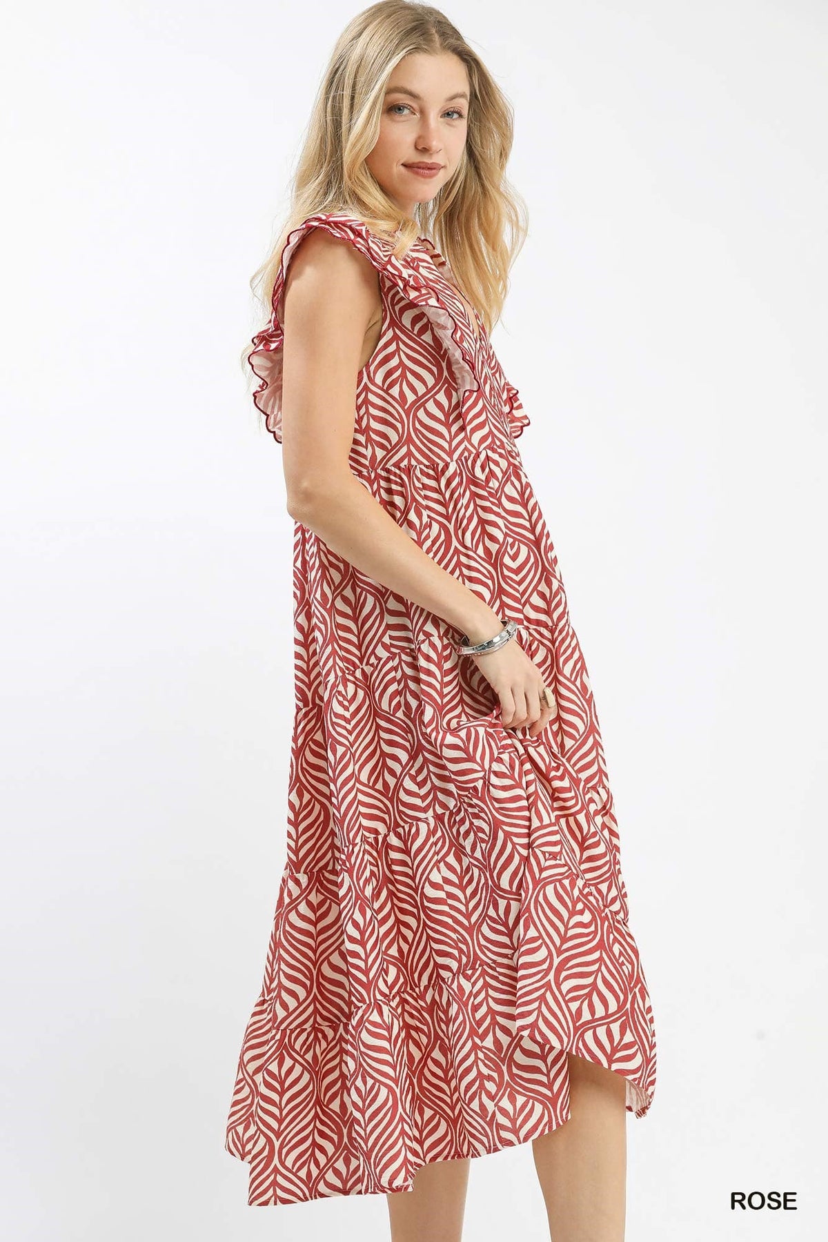 UMGEE Leaf Print Abstract Dress Rose