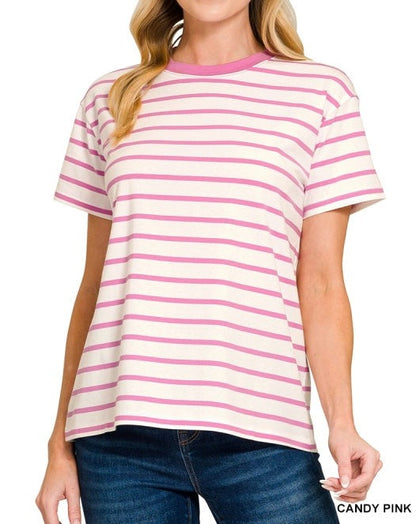 Stripe Classic Cotton Tee Candy Pink