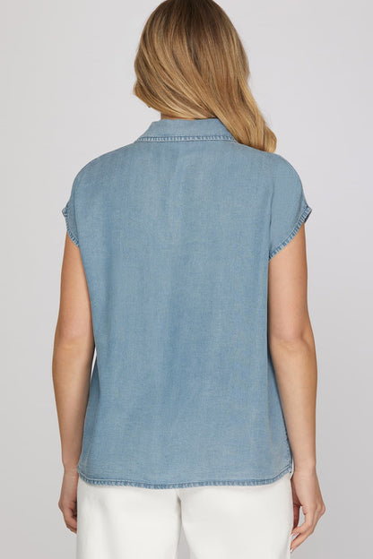 Chambray Denim Collared Button Down